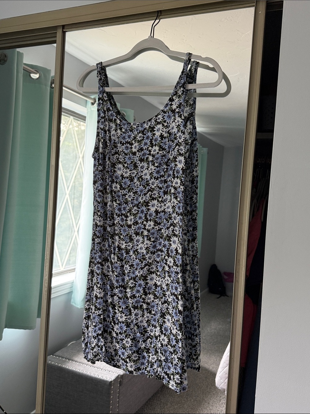 American Eagle Outfitters Black Floral Slip Dress with Light Blue Daisies